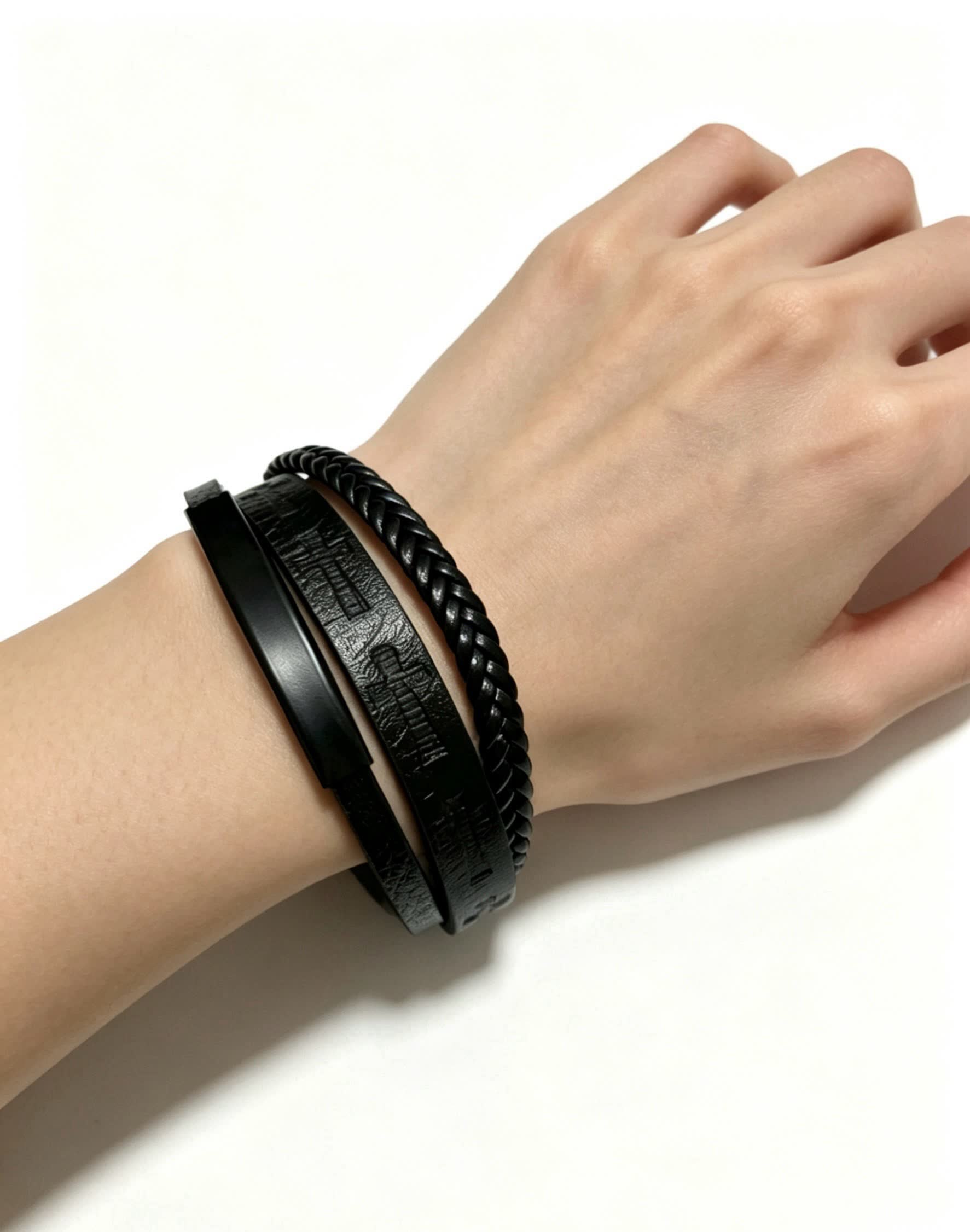 Chrome Hearts Black Braided Leather Bracelet with Cross Design
